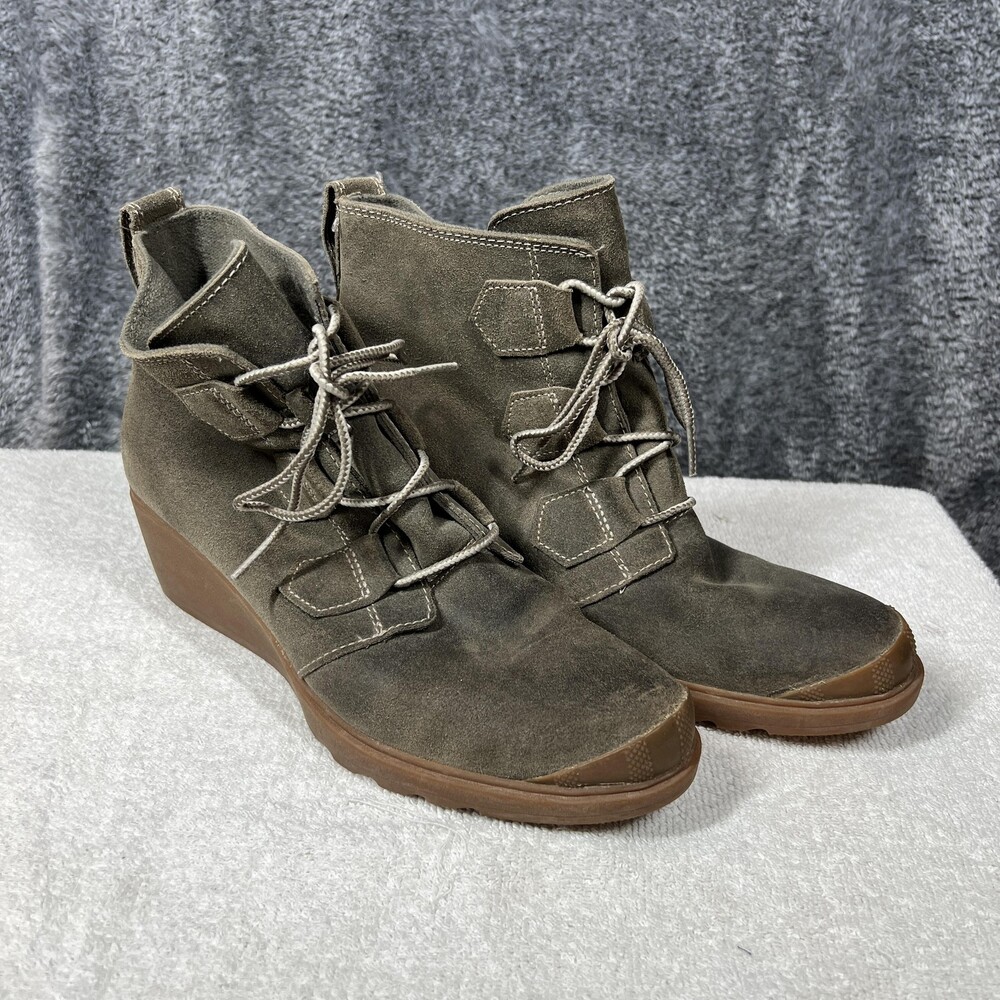 Sorel Boots Womens Size 10 Brown Suede Wedge Ankle Lace Up Booties NL2115-245